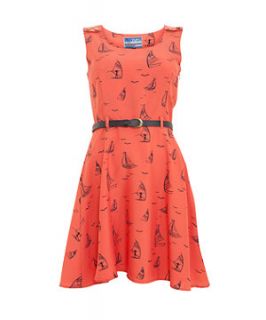 Yumi Coral Boating About Print Skater Dress
