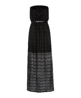 Black Crochet Belted Bandeau Maxi Dress