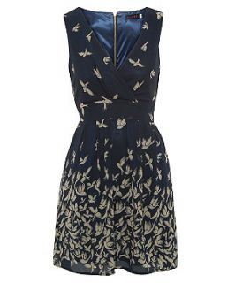 Tenki Navy Bird Print Skater Dress