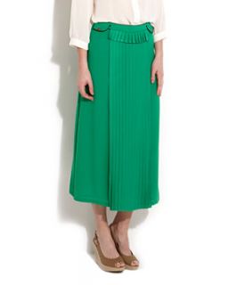 Mina Green Yolanda Pleat Panel Midi Skirt
