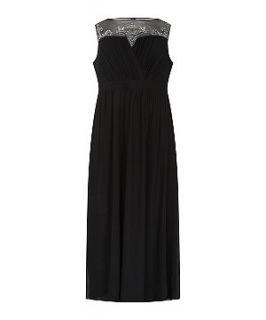 Inspire Black Mesh Embroidered Panel Maxi Dress