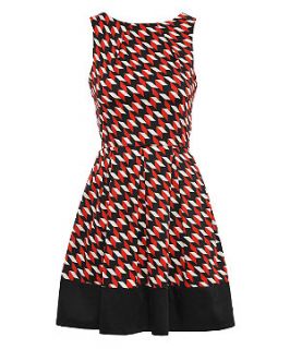 Closet Red Geo Print Stripe Border Sleeveless Dress