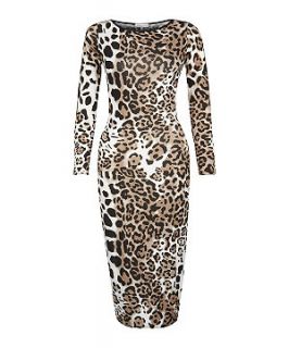 147 Fashion Brown Leopard Print Midi Dress