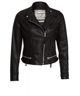Black Real Leather Zip Front Biker Jacket