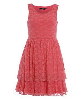 Koko Pink Lace Tiered Sleeveless Prom Dress