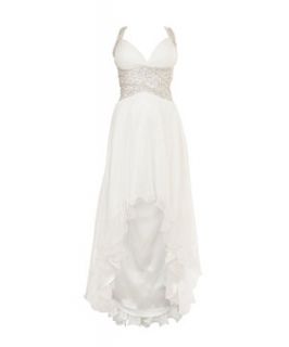 Forever Unique White Halterneck Pleated Dip Hem Prom Dress