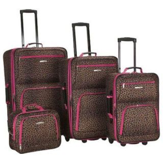 Rockland 4 Piece Luggage Set F125 Pink Leopard Rockland Four piece Sets