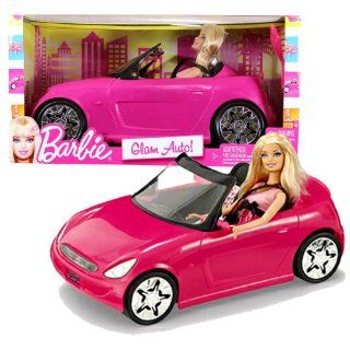 Mattel Year 2010 Barbie Pink Series 12 Inch Doll Vehicle Playset   GLAM AUTO with Barbie Doll, Pink Convertible Car and Hairbrush (V6744) Toys & Games