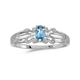 14k White Gold Oval Blue Topaz Ring Jewelry