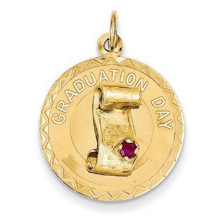 14k Yellow Gold Graduation Day Charm Pendant/Red Synthetic Stone Charm Pendant Jewelry