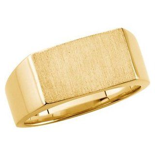 14K Yellow Gold Gents Signet Ring With Brush Finished Top, Size 10 Jewelry