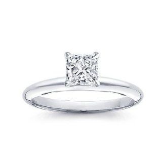2/3 Carat 14K White Gold IGI Certified Solitaire Diamond Engagement Ring Princess Cut (I J Color I1 I2 Clarity) Jewelry