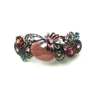 Pink Color Austrian Rhinestone Victorian Style Rose Hair Barrette Jewelry