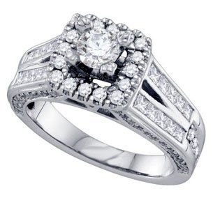 14k White Gold Round Natural Diamond Halo Womens Ladies Bridal Wedding Engagement Ring   1.50 Ct.t.w. Jewelry