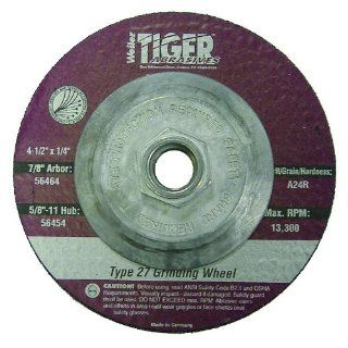 Weiler Tiger 5/8" 11 Arbor, 1/4" Thickness, 4 1/2" Diameter, A24N Grit, Type 27 Grinding Wheel