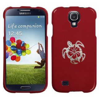 Red and White Crystal Rhinestone Bling Bling Hawaiian Hibiscus Turtle Animal for Samsung Galaxy S4 I337 L720 M919 I545 R970 At&t Sprint T mobile Verizon Us Cellular Snap on Hard Plastic Durable Case Cover 