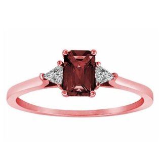 Diva Diamonds S1146RR818K Rose Gold Emerald Cut Ruby and Triangle Trillion Diamond Ring, .75 cttw, F G, VS   Size 8 Diva Diamonds 
