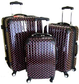 Polka Dots Hard Case Luggage Set 3pcs 360� Rotation Wheels Very Light 