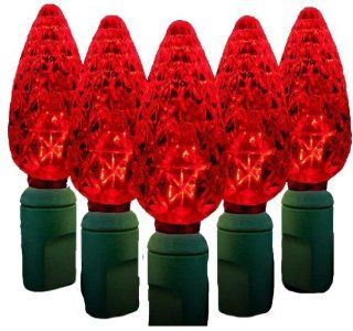 35 Standard C6 Red Faceted Led Lights, Green Wire  String Lights  Patio, Lawn & Garden