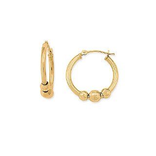 14k Yellow Gold Mirrored Bead Hoop Earrings  Small to Medium Size 3/4" or 20mm diameter with three 6mm Mirror 'Disco' Ball Beads, HypoAllergenic  $109 SALE   NO SALES TAX exc. MA Jewelry