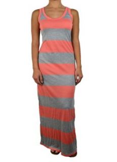 143Fashion Ladies Fashion Striped Maxi Dress, Coral/Grey, Large Clothing
