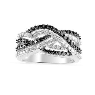 10k White Gold Black and White Diamond Twist Crossover Ring (3/4 cttw I J Color, I2 I3 Clarity), Size 6 Jewelry