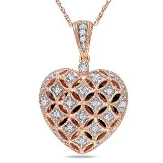 10k Rose Gold Diamond Pendant (0.14 Cttw, G H Color, I2 I3 Clarity), 17" Jewelry