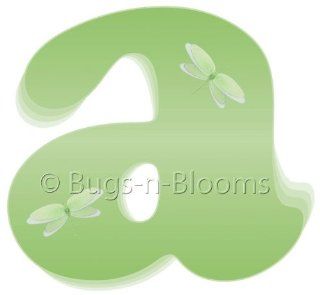 "a" Green Dragonfly Alphabet Letter Name Wall Sticker   Decal Letters for Children's, Nursery & Baby's Room Decor, Baby Name Wall Letters, Girls Bedroom Wall Letter Decorations, Child's Names. Dragonflies Mural Walls Decals Baby S