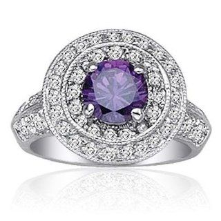 Bling Jewelry Sterling Silver Amethyst Color CZ Vintage Cocktail Ring Jewelry