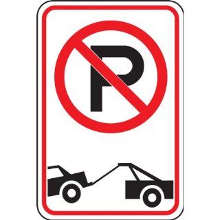 Accuform Signs FRP166RA Engineer Grade Reflective Aluminum No Parking/Tow Away Symbol Restriction Sign, 12" Width x 18" Length x 0.080" Thickness, Black/Red on White