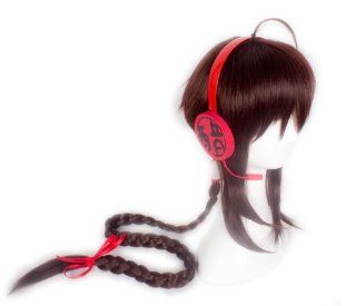 Cf fashion Vocaloid Ling Caiyin Long Brown Cos Party Wig Christmas Halloween Wigs with Handmade Prop Original Headphones Beauty