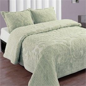 Sage Cotton Chenille Bedspread   Green Chenille Bedspreads