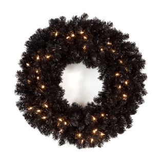 24 in. Classic Black Pre lit Wreath   Christmas Wreaths