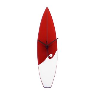River City Clocks Red and White Glass Surfboard Wall Clock   4 in. Wide   Wall Clocks