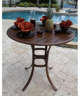Hospitality Rattan Outdoor 42 in. Round Slatted Aluminum Pub Table with Umbrella Hole   Dark Bronze   Patio Tables