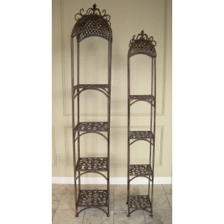 International Caravan Victorian Tiered Iron Plant Stand Set of 2 in Rust   Tiered Plant Stands