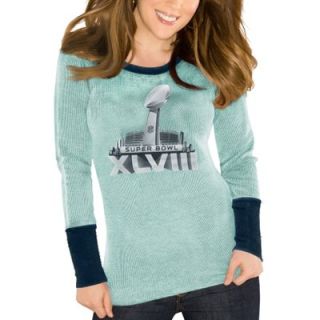 Touch by Alyssa Milano Super Bowl XLVIII Ladies Quick Pass Long Sleeve Thermal Tri Blend T Shirt   Light Blue/Navy Blue