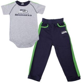 Seattle Seahawks Infant Creeper and Pant Set   Ash/Navy Blue