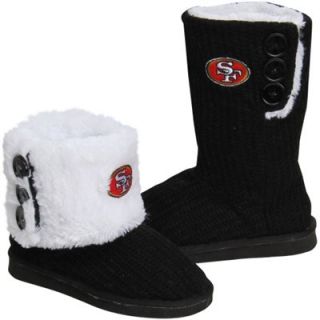 San Francisco 49ers Ladies Knit High End Button Boot Slippers   Black