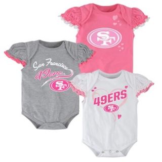 San Francisco 49ers Infant Girls Three Piece Ruffle Creeper Set   Pink/Ash/White