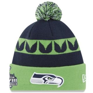 New Era Seattle Seahawks Super Bowl XLVIII Champions Knit Hat   Neon Green/College Navy