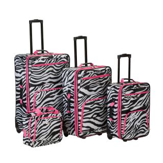 Rockland Luggage 4 Piece Pink Zebra Expandable Rolling Luggage Set   Luggage Sets