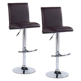 Leick Adjustable Height Swivel Counter Stool   Gullwing Deep Brown Faux Leather   Set of 2   Bar Stools