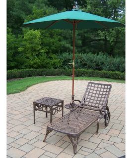 Oakland Living Elite Cast Aluminum Chaise Lounge Set with Umbrella and Stand   Outdoor Chaise Lounges