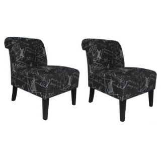 Armen Living Modern Accent Chairs   Black Architectural Fabric   Set of 2   Upholstered Club Chairs