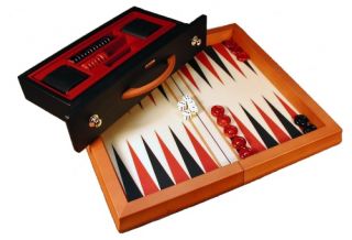 Wood Attache Red & Black Backgammon Set   Backgammon Sets