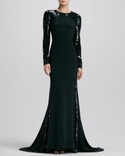 Carolina Herrera Sequined Sleeve Silk Gown
