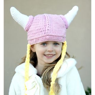 Handmade Knit Pink Girl Viking Hat Girls' Clothing