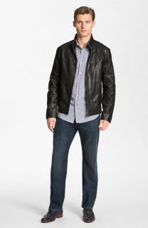 BOSS Black Leather Jacket & AG Jeans Relaxed Leg Jeans