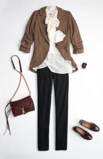 Gibson Tweed Riding Jacket, Classiques Entier® Silk Bow Blouse & Paige Denim Skinny Jeans